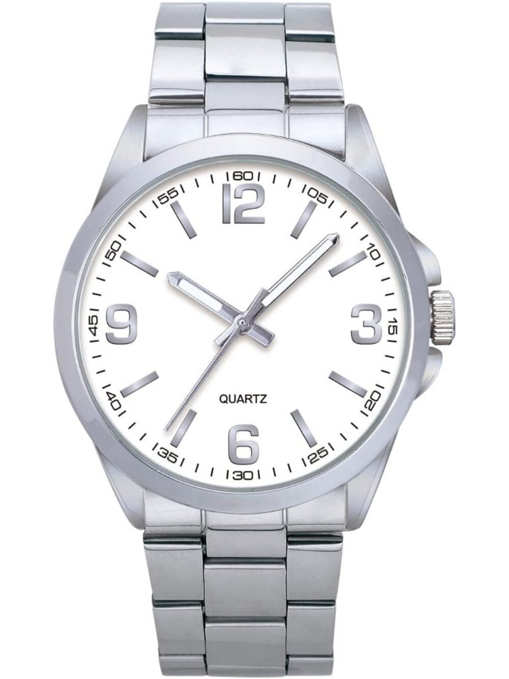 Men's Silver And White Analog Stainless Steel Case Arabic Numerals Classic Watch